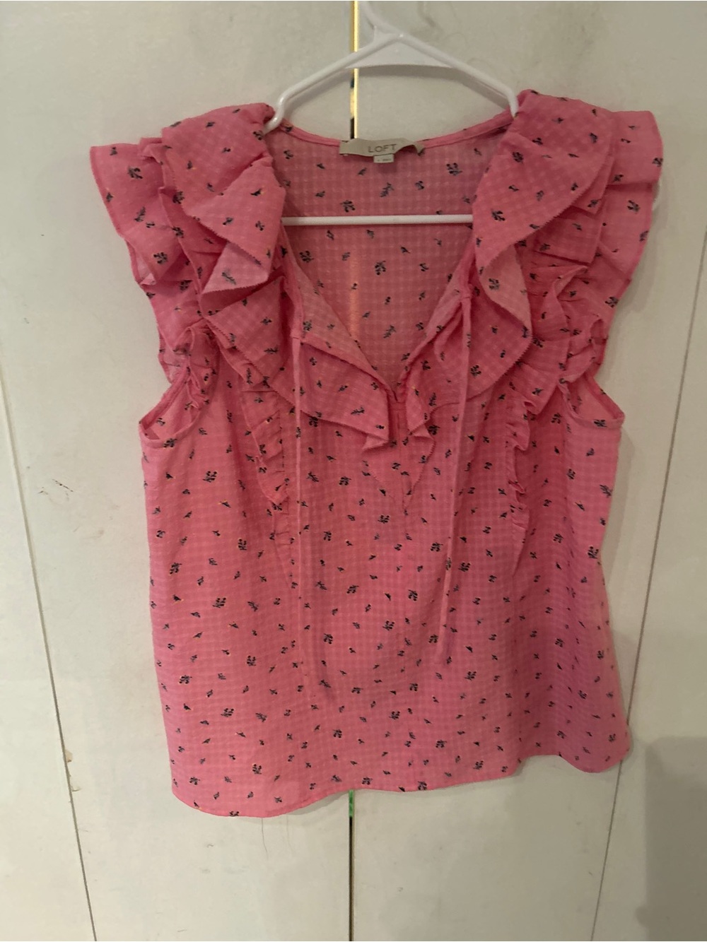 LOFT Pink Ruffle Cap-Sleeve Blouse
